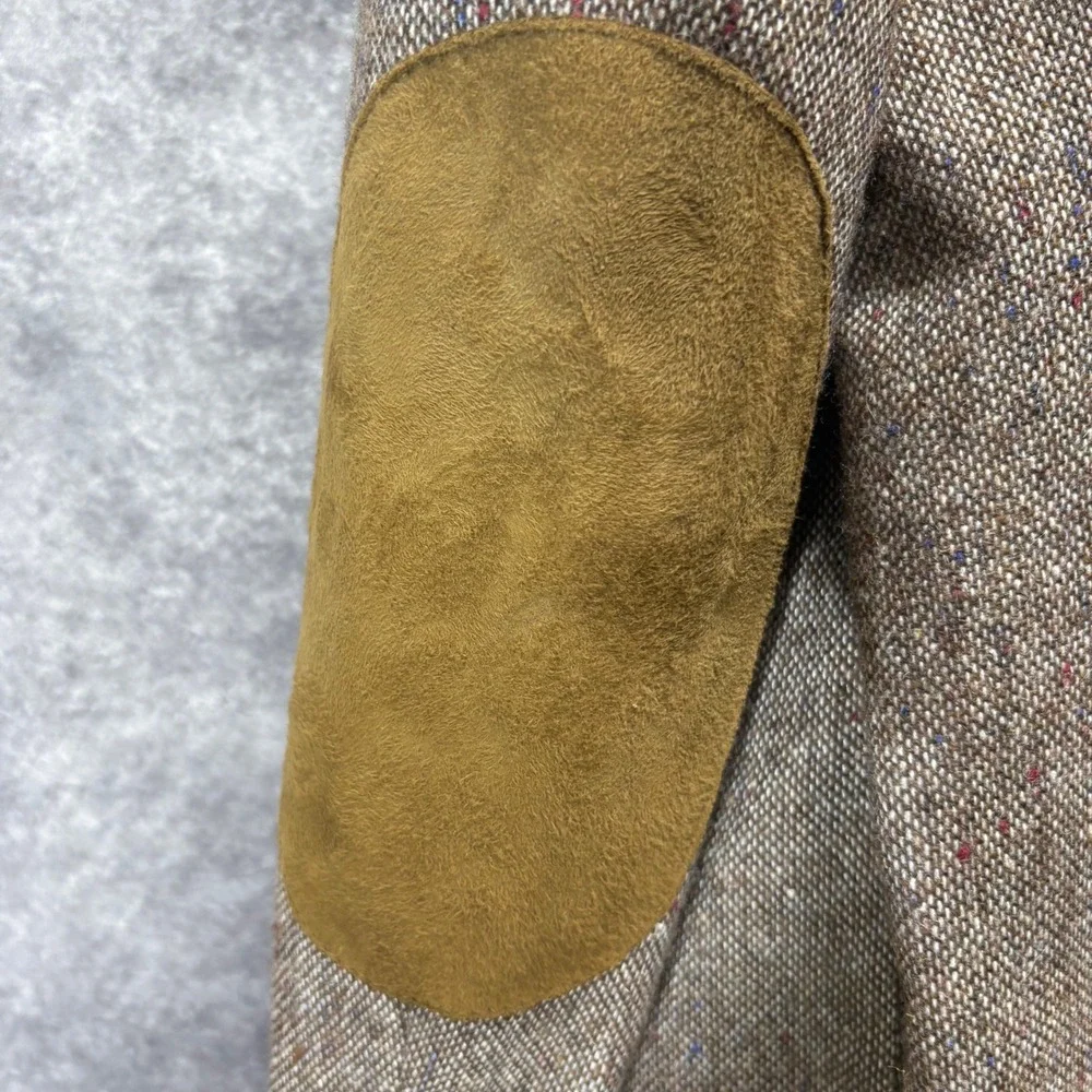 Vintage Haggar Brown Donegal Tweed Blazer Sport Coat Sz 46L Suede Elbow Patches